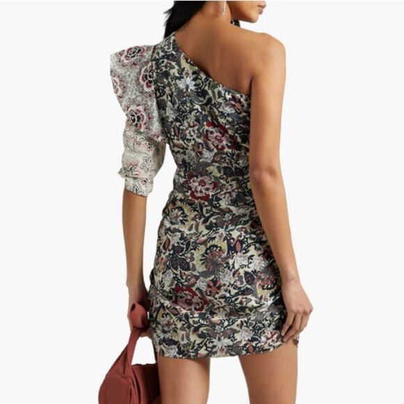 NWT Isabel Marant ÉTOILE Lilia one-sleeve ruched cotton mini dress Sz 38/US 6 - Picture 5 of 14